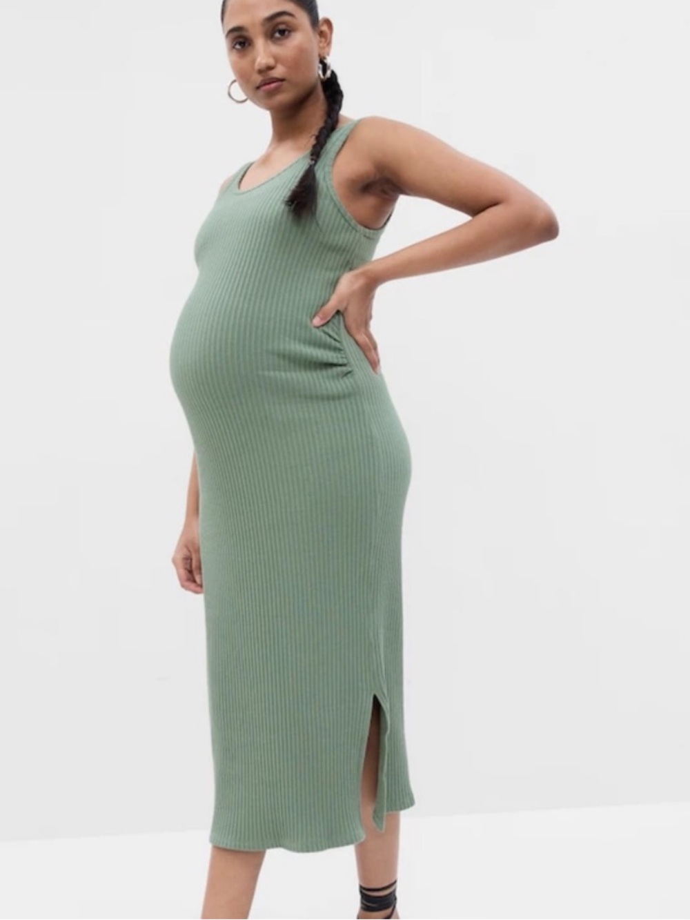 NWOT GAP Sage Green Sleeveless Ribbed Cotton-Blend Crewneck Dress Size M